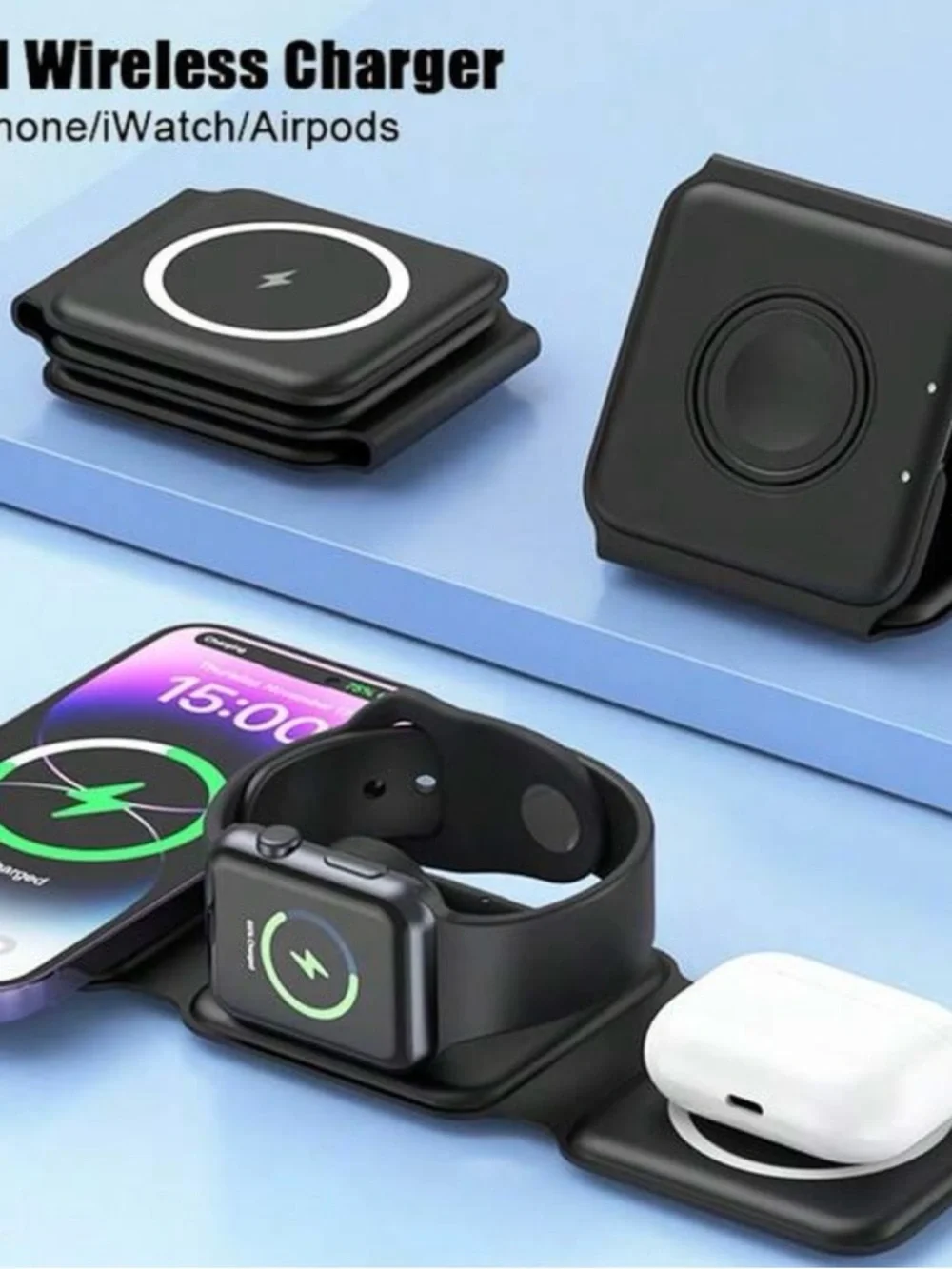 3-in-1 Magnetic Wireless Charging Pad - Black